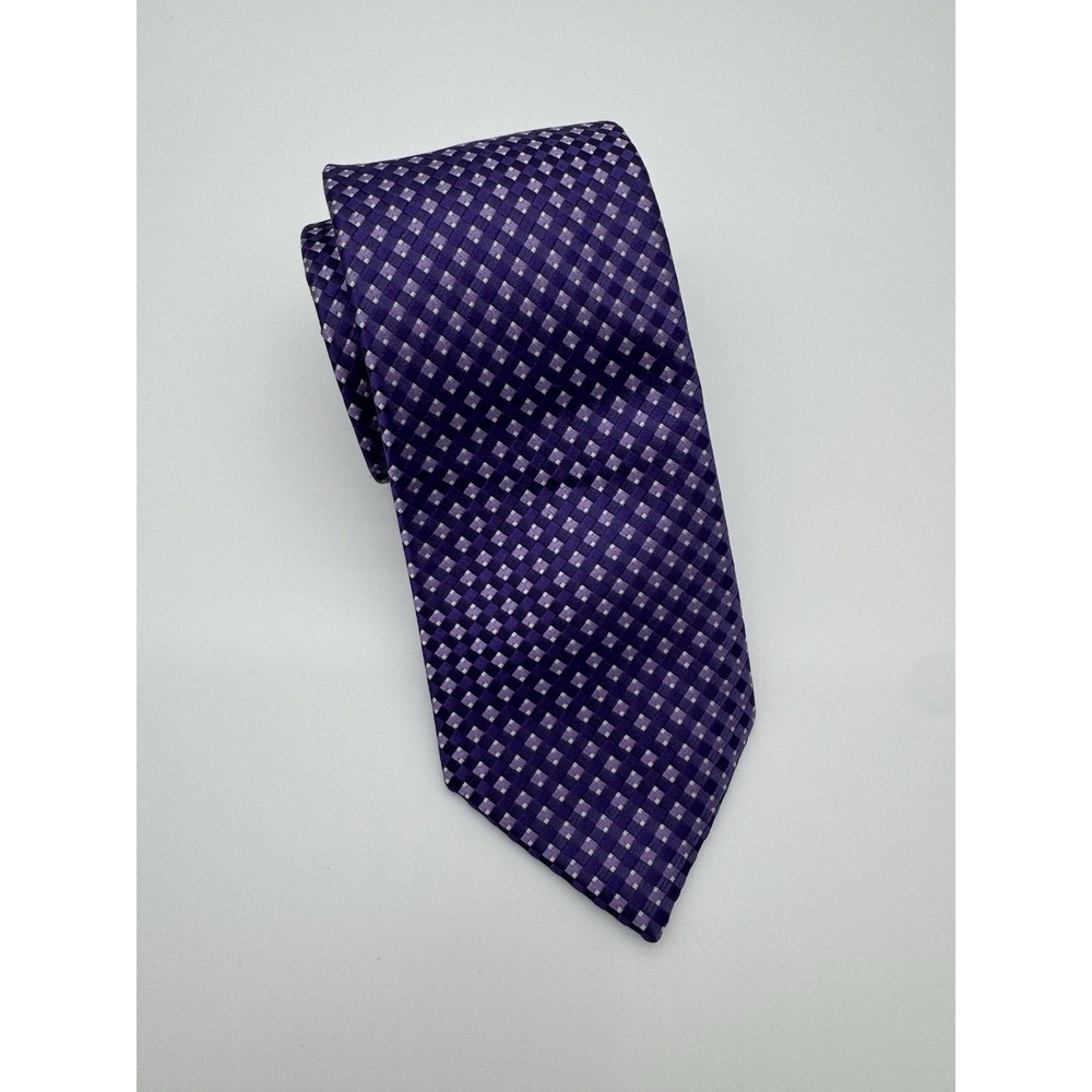Michael Kors Silk Tie Purple‎ Geometric Check Pattern Classic Mens Neck Tie